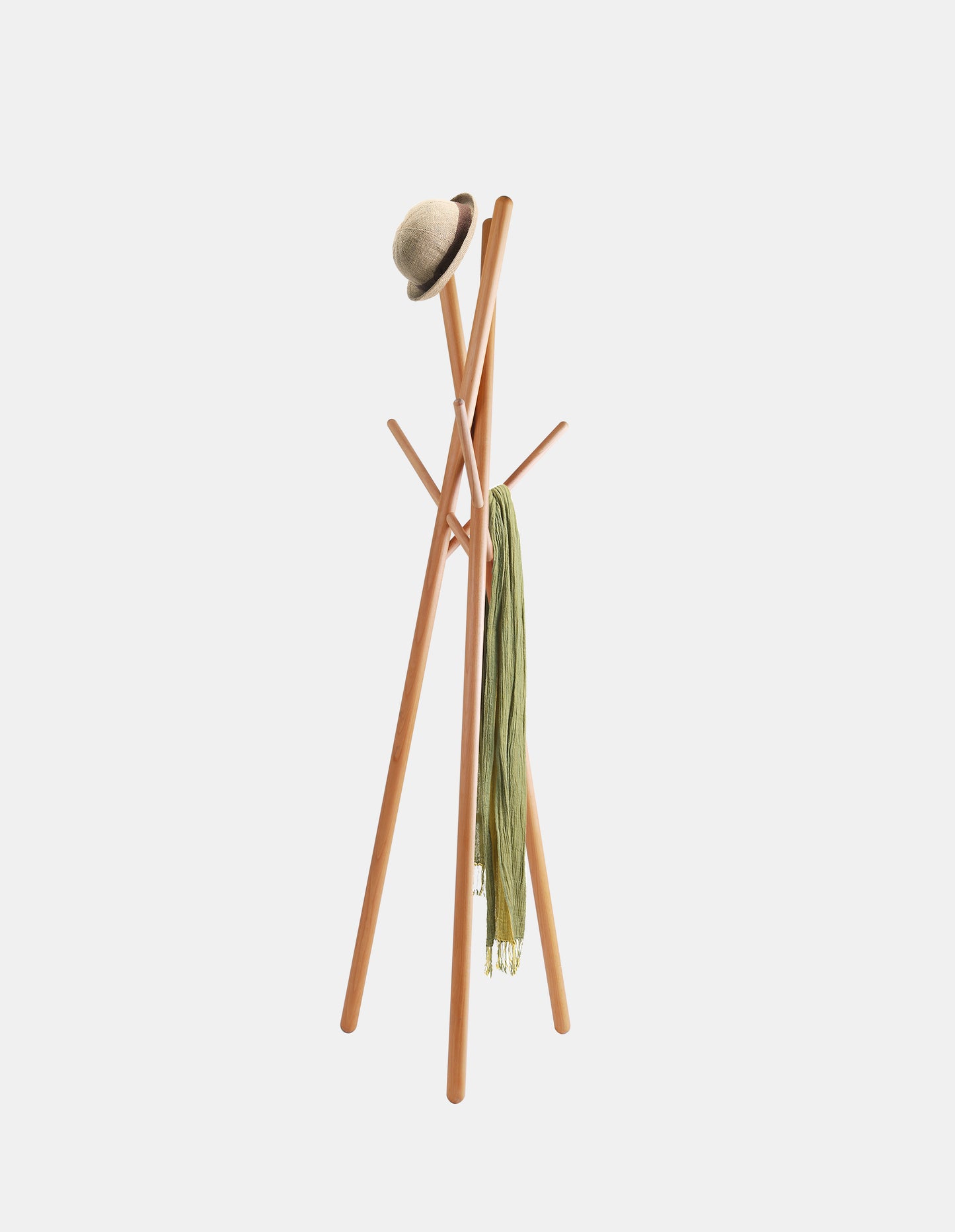 Eco-Friendly All-Wood Beech Coat Rack – Sculptural Six-Leg Stand with Zero Metal Assembly color  natural beech wood